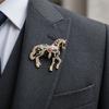 Luxury Zodiac Animal Lapel Pins Rhinestone Metal Badge Pin Strong Horse Brooches  New Year Gifts