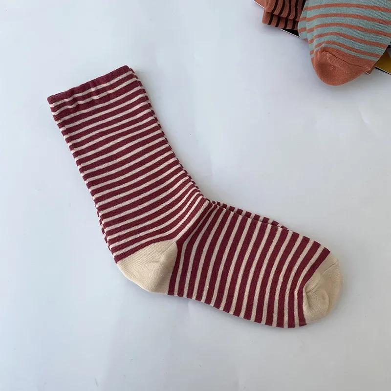 Retro Striped Women Socks Medium Tube Socks Spring and Autumn Cotton Women Long Socks Japanese Fashion College Style Women Sox