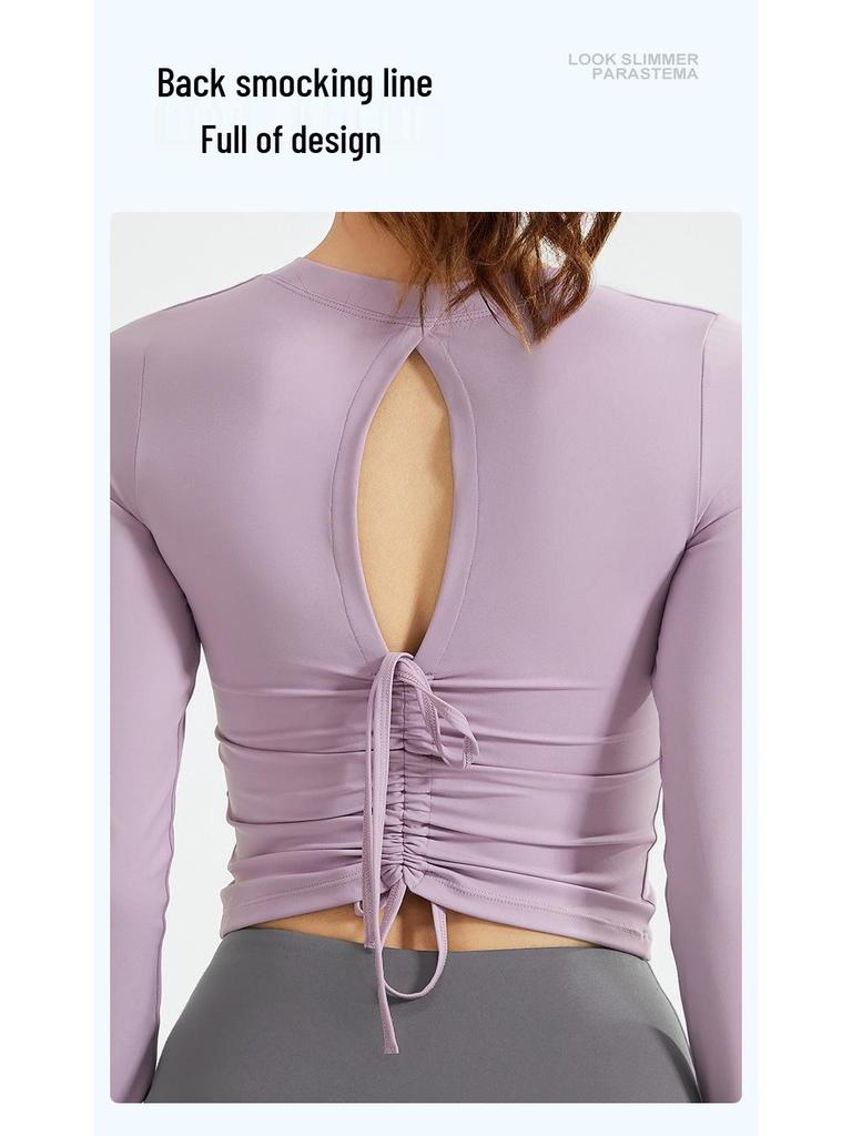 2025 Women's Breathable Running Set with Long Sleeve, Cutout Back, Drawstring, and Chest Pads