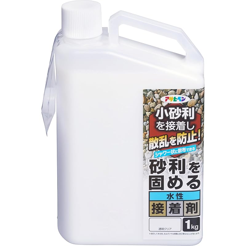 Asahi Paint Water-Based Adhesive for Hardening Gravel, 1kg, Transparent Clear, Prevents Gravel Scattering, Container with Shower Head, for Entrances,