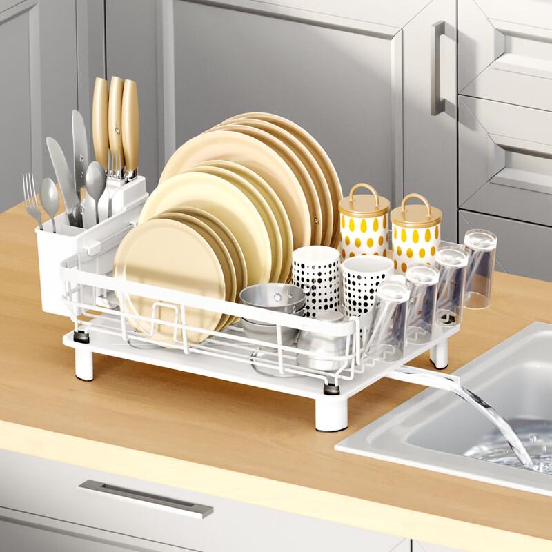2-Tier Kitchen Countertop Dish Drying Rack with Cup Holder