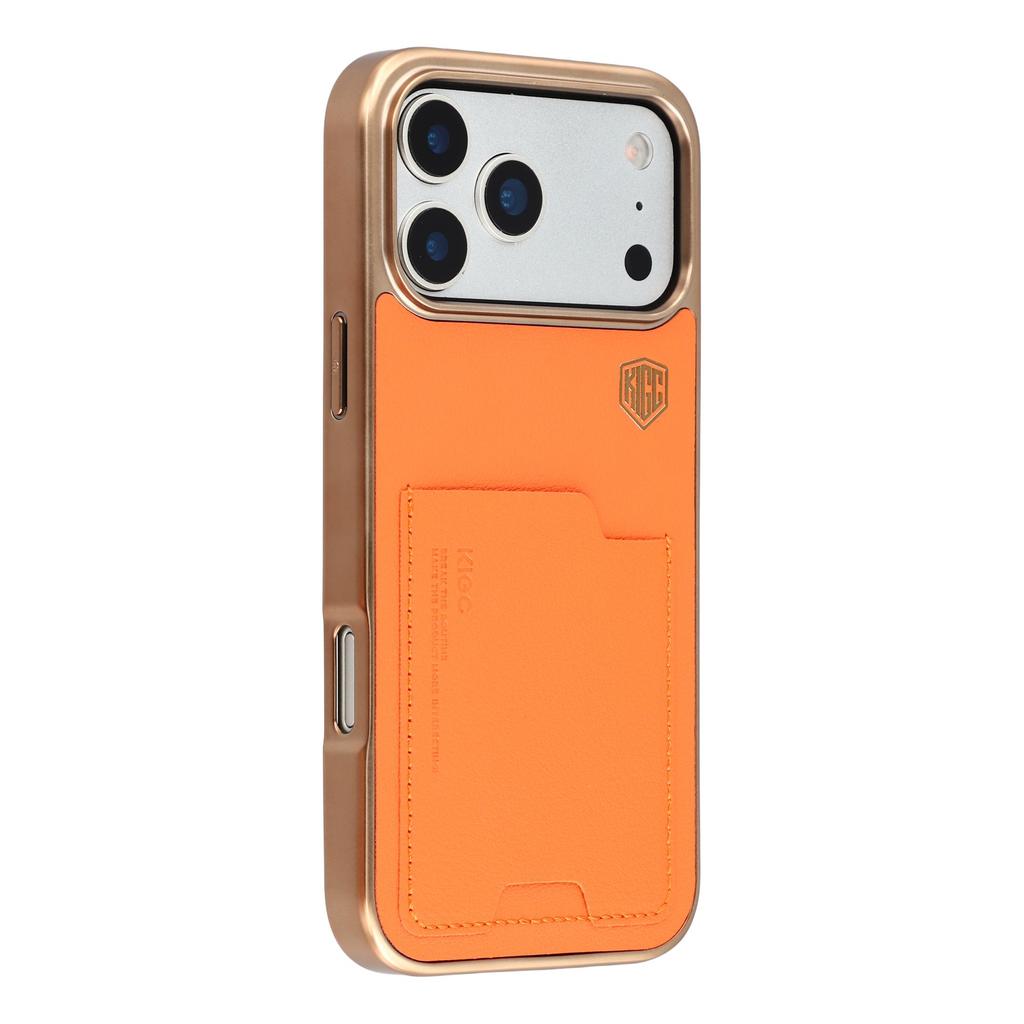 KIGC For iPhone 17 Pro Max Case Leather + PC + TPU Electroplating Phone Cover with Card Holder