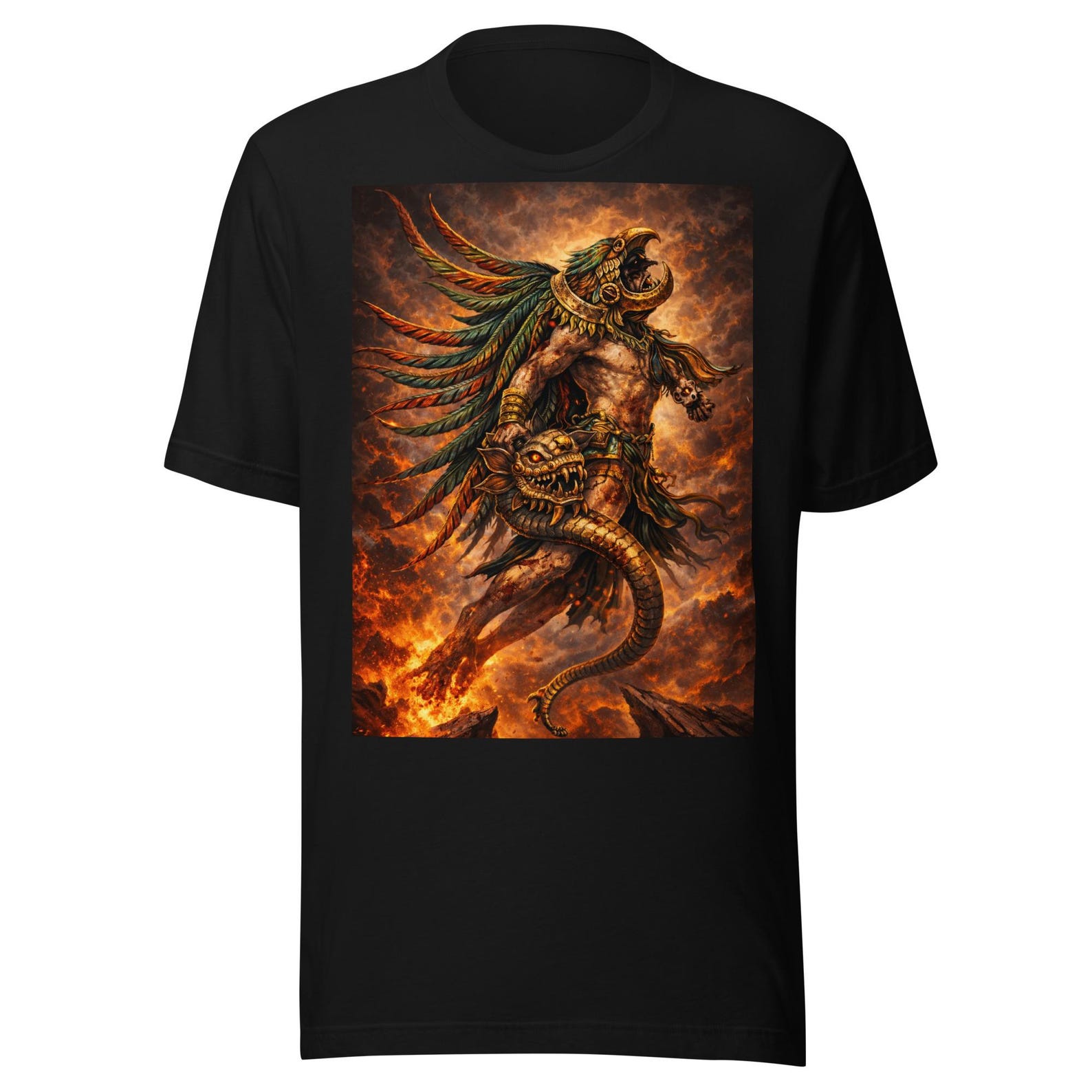 Quetzalcóatl Guerrero — Serpiente Emplumada Azteca en Arte Épico Mexica Unisex t-shirt 3XL
