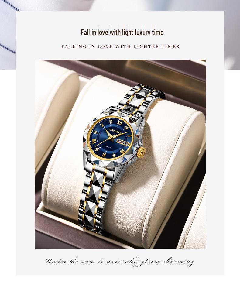 Trendy Versatile Ladies' Diamond-Set Waterproof Luminous Watch - Elegant Goddess Style