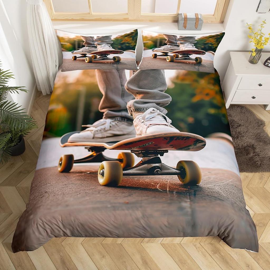 Skateboard Duvet Cover Set Sports Hipster Bedding Set For Kids Boys Teens 3D Skate Board Comforter Cover Street Culture