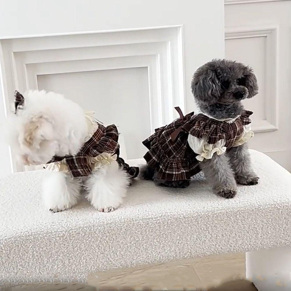 Breathable Pet Plaid Strap Skirt Soft Pet Clothes Fashion Dog Vest Dresses  For Puppy Kittens
