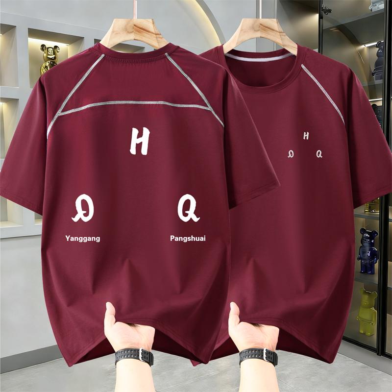 Men's Plus Size Letter Print Short Sleeve T-Shirt, Casual Loose Crew Neck Summer Tee (4XL-10XL)