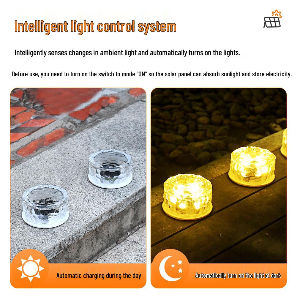 Solar Glass Ice Brick Lamp for Outdoor Walkways and Gardens