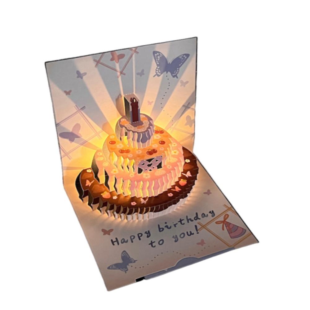 Music Light Happy Birthday Card Four-Layer Birthday Cake Gift Card  Party Party Supplies E1