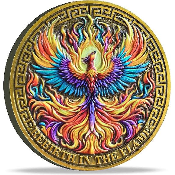Phoenix Rebirth in The Flame Sobriety Chip Inspiring Serenity and Courage Recovery Coin AA Medallion Capsule Included (Single Coin) Single Coin