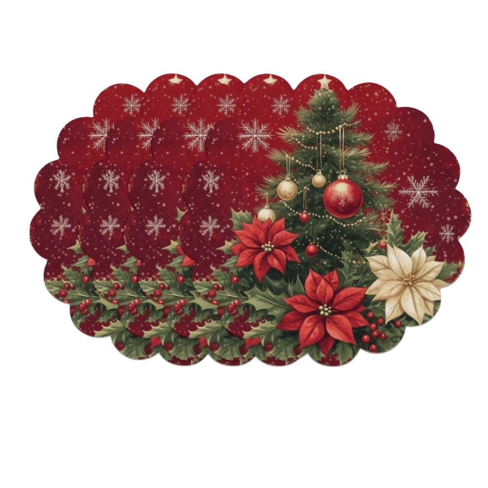 4pcs Coaster Christmas Table Placemat Snowman Elk Round Dining Mat Xmas Table Mat  Table Setting