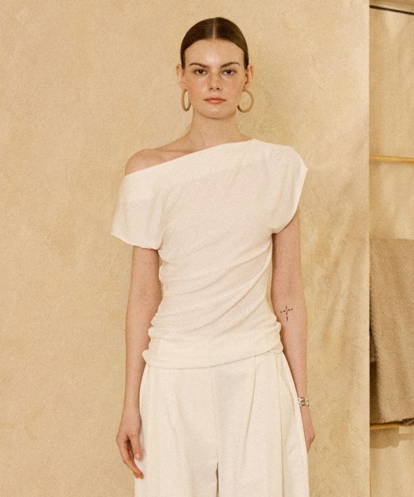 PADO SEOUL Tencel Bias Shirring Top White