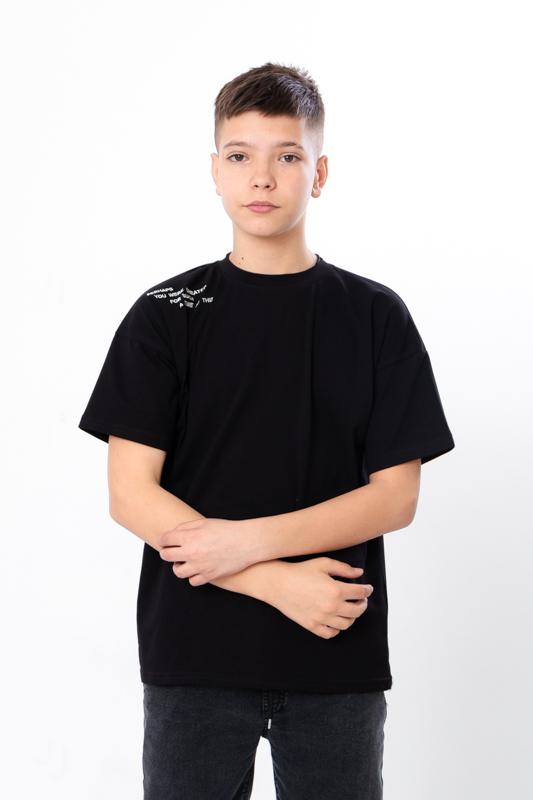 Chłopięcy T-shirt Teen – Miękka mieszanka bawełny i lycry, Stylowy haft na ramieniu, Wygodny krój, Lato, 6414-036-22-1 HC