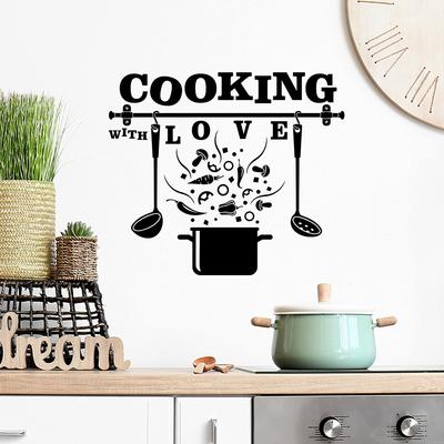 WZ9010 English Slogan Cooking with Love Kitchen Dining Room Background Landscaping Decorative Wall Stickers