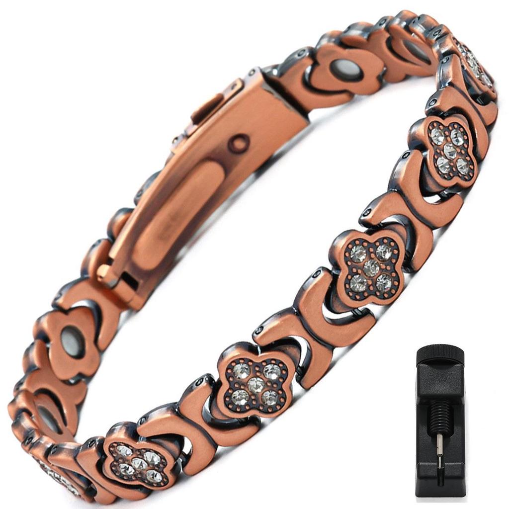 European & American Magnetic Bracelet: Fashionable Four-leaf Clover Alloy with Diamond Inlay, Single Row Magnetic Jewelry for Women.