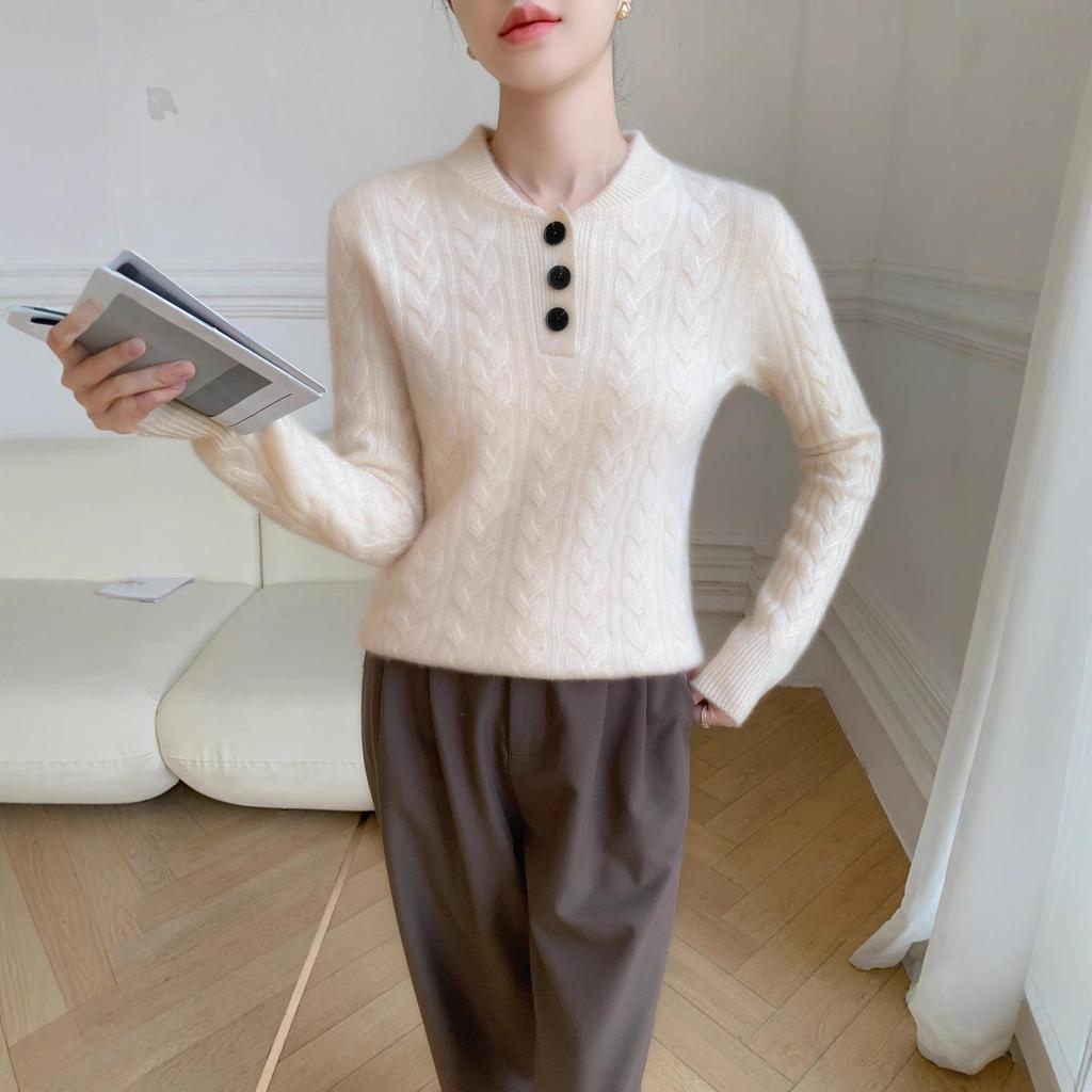Women's Solid Color Cashmere Cable Knit Pullover Sweater - Round Neck, Thick, Warm Base Layer