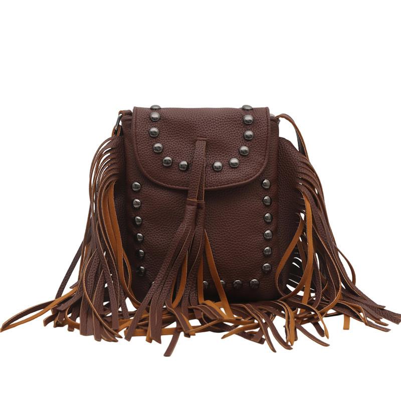 European and American retro fringed bag women's autumn and winter new fashion rivet shoulder bag niche chain messenger mobile phone bag