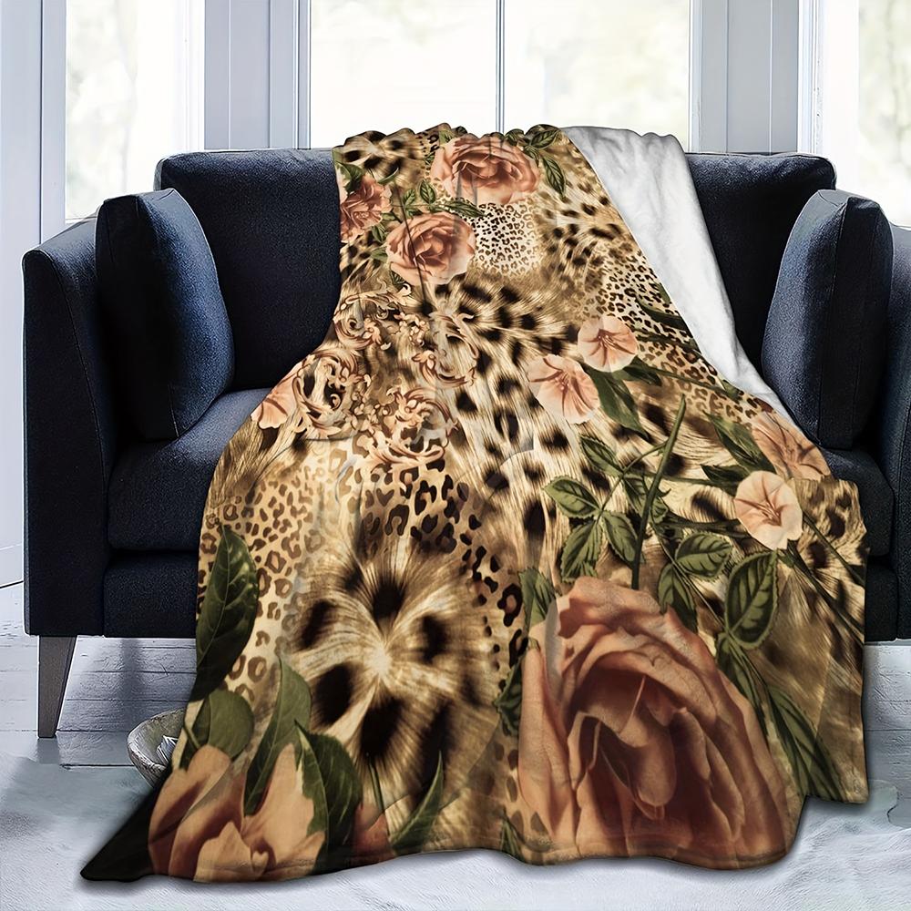 Leopard  Rose Printed Blanket , Warm and comfortable throw blanket sofa bed sofa camping trip, the best gift. 75x90cm
