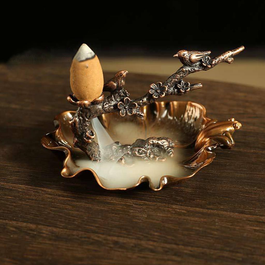 Vintage Metal Tree Branch Backflow Incenses Holder Waterfall Incenses Cones Burners for Meditations and Relaxation Space