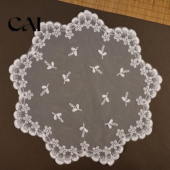 Vintage Floral Lace Placemats Retro Placemat, White Doilies, Embroidered Table Mat, Washable Pads for Small Tables Sheer Mesh Doily Tea Cup,