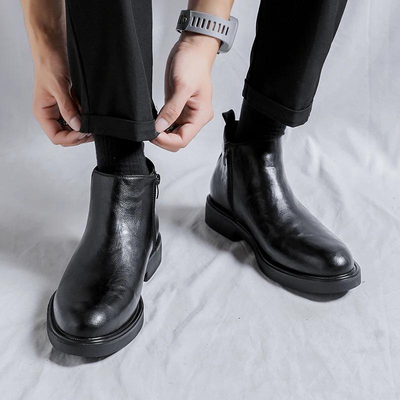 Męskie Skórzane Buty Codzienne wsuwane Buty Biznesowe Męskie Botki Chelsea Marka Projektant Włoskie Eleganckie Codzienne Biznesowe Botki na Kostkę