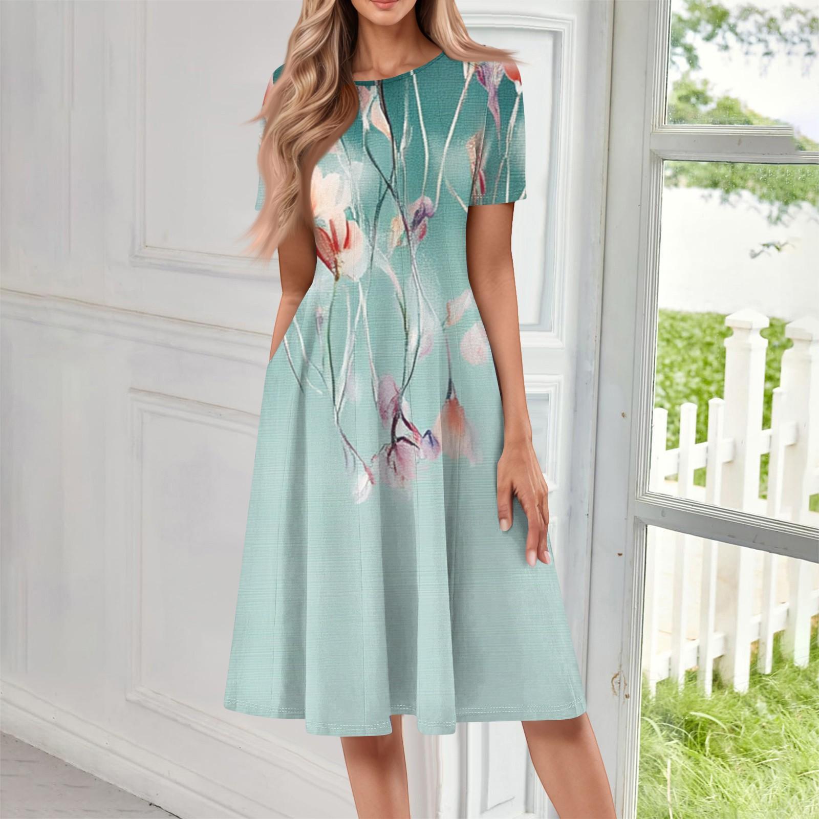 

Жіноча повсякденна модна сукня міді з круглим вирізом і короткими рукавами XXL