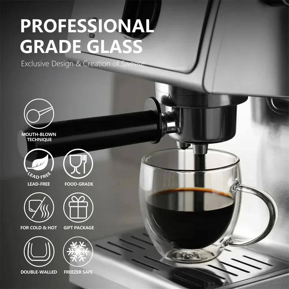 250ml Double-Layer Insulated Glass Coffee Cup with Handle, Heat-Resistant Transparent Juice & Milk Mug