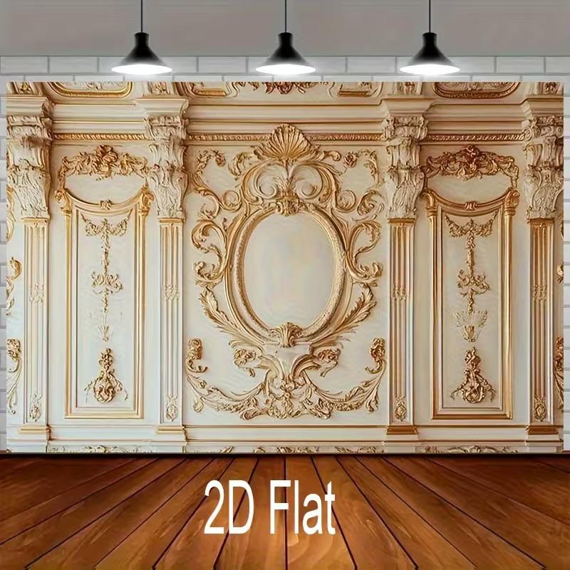 Classic European Palace Backdrop, Cream & Gold Rococo Decor Photo Banner for Events 47.2x31.5inch/120*80cm
