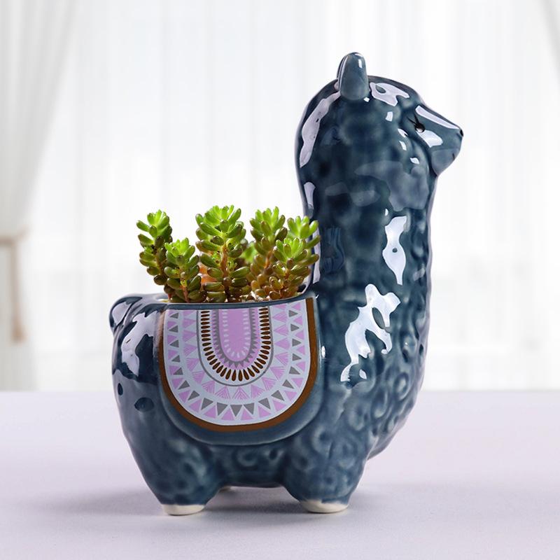 Cute Alpaca Flower Pot Succulent Pot Ceramic Planter Home Decor Indoor Decoration Desktop Ornaments Bonsai Plant Pot