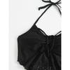 Neues Schwarzes Spitze Neckholder Bikini Set Kordelzug Design Strandurlaub Badeanzug Separater Unterteil String Bikini Damen Bademode