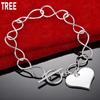 925 Sterling Silver Romantic Heart-Shaped Side Chain Charming Bracelet Gift Jewelry