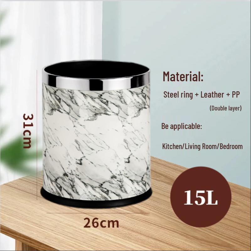 Yuzhuxun 15L White Marble Double Layer Trash Can Set with Lid