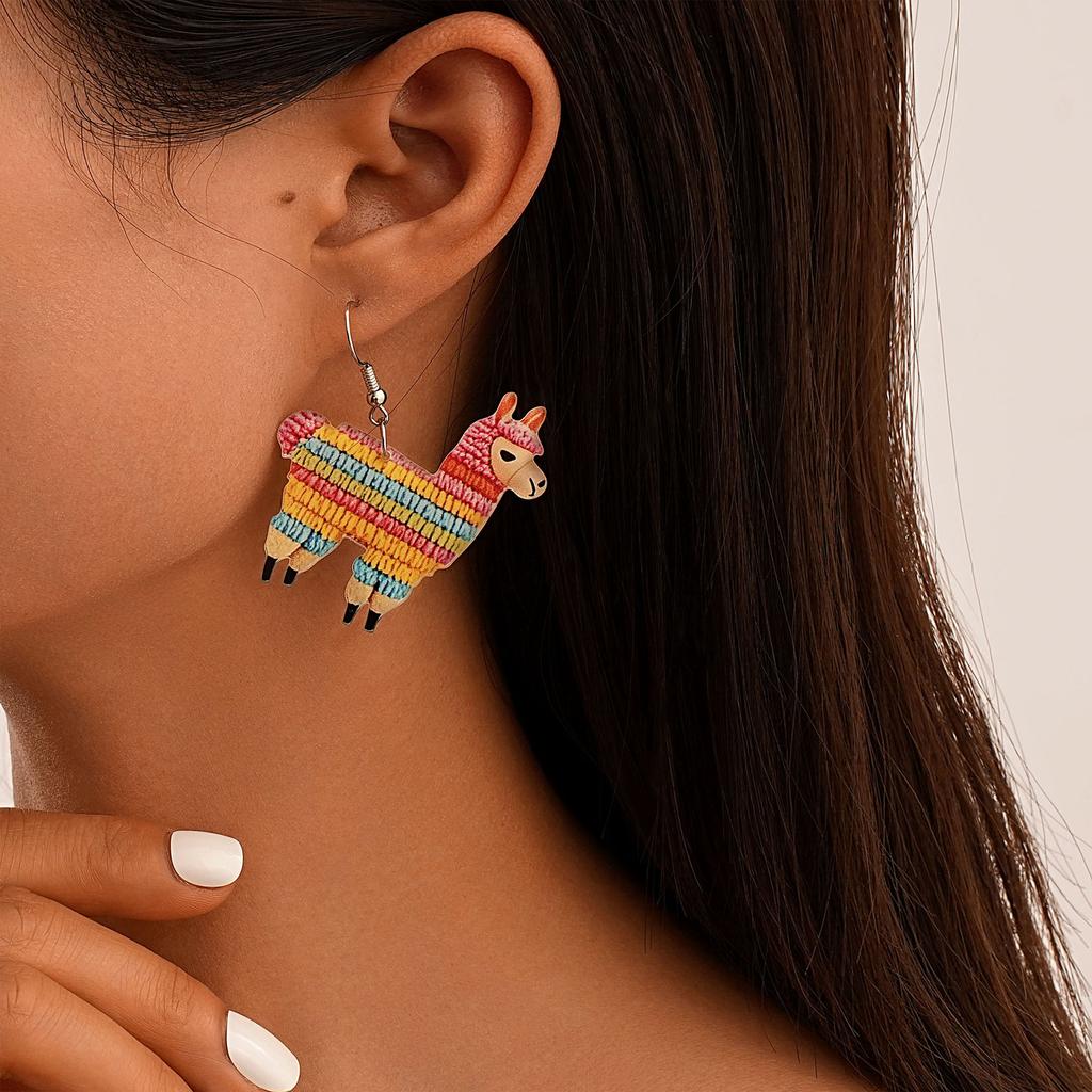 Eco-Friendly Acrylic Earrings, Cartoon Cute Colorful Alpaca Earrings, Earrings.
