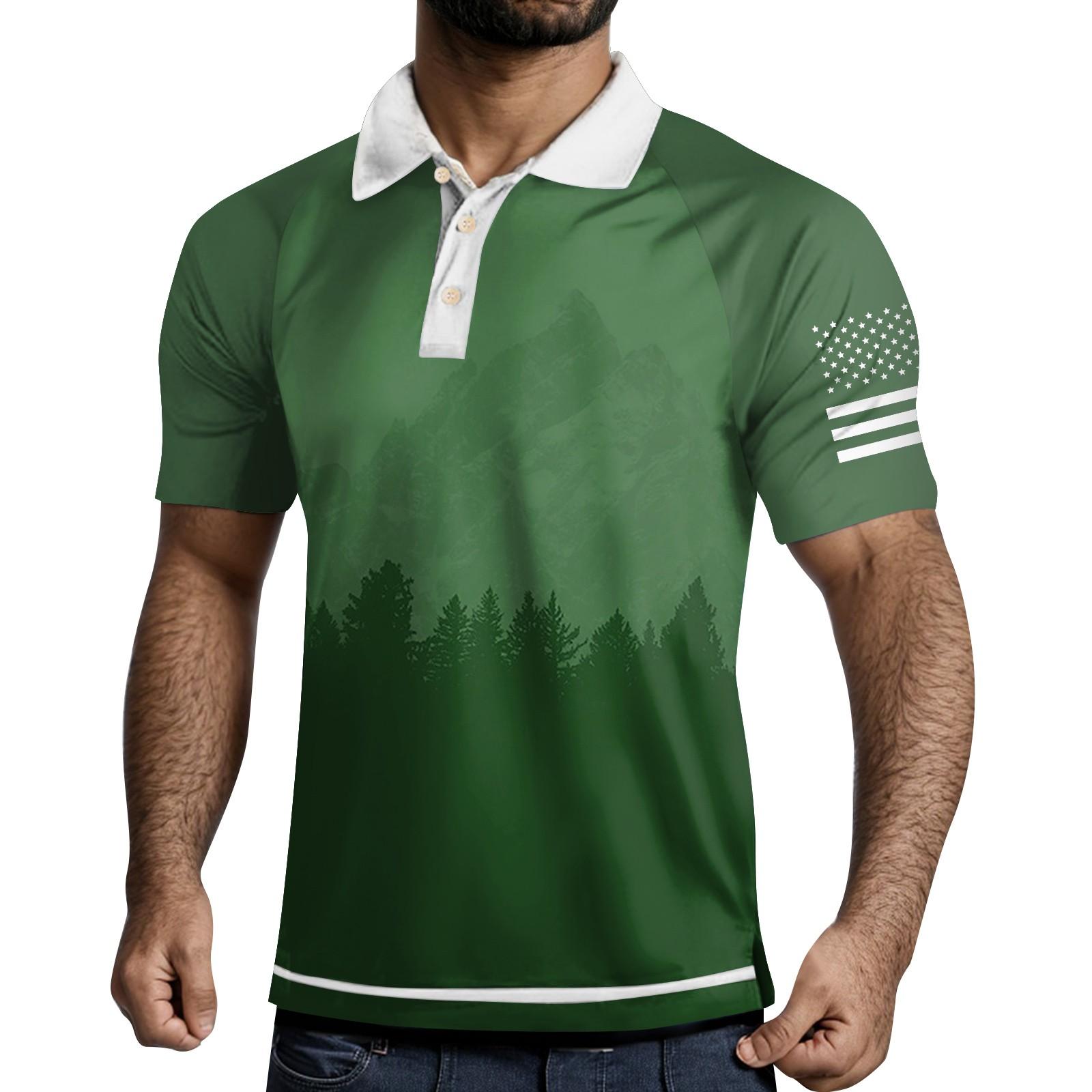 

Мужская рубашка с коротким рукавом и тремя пуговицами и лацканами M зелёный