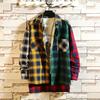 Männer Frühling Hemd Colorblock Plaid Print einreiher Lose Langarm Revers Tasten Streetwear Casual Strickjacke Hemd Mantel