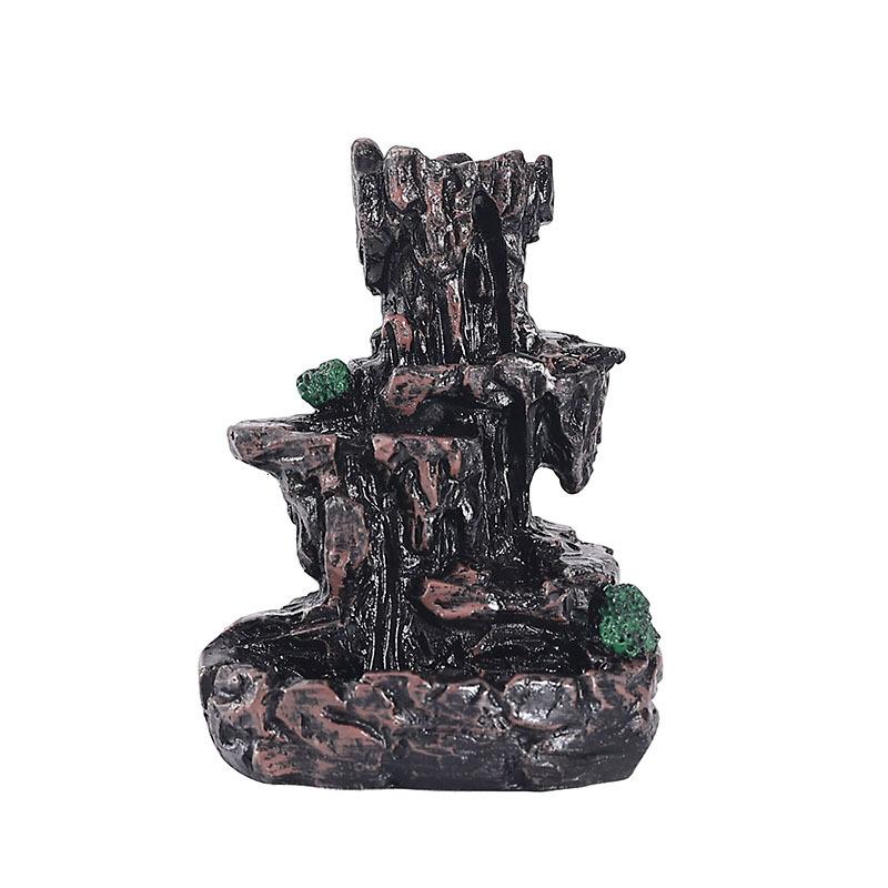 Creative Resin Mountain Stream Backflow Incense Burner Waterfall Smoke Fountain Ornament Indoor Home Tea Room Desktop Decor Gift