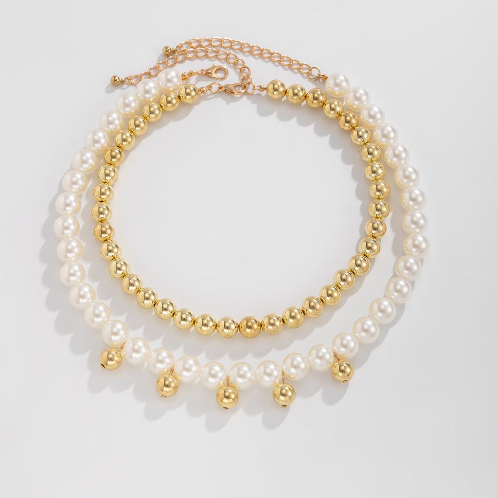 Ocean Wind Starfish Scallop Shell Necklace, Fashionable Imitation Pearl Ccb Beads Stacked Collarbone Chain