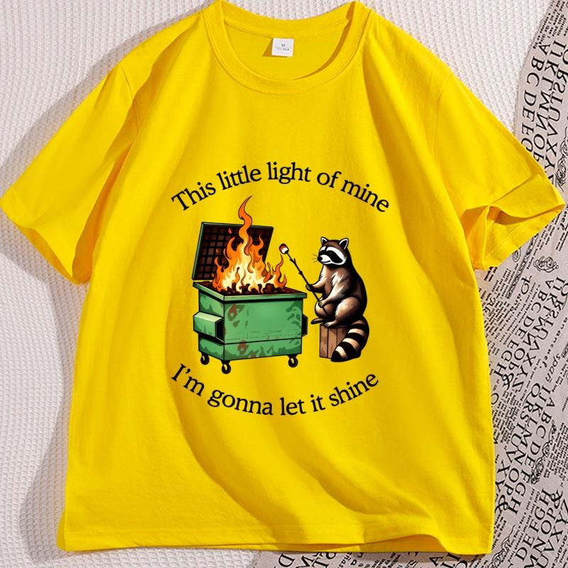 Funny Dumpster Fire Raccoon Tshirt Mental Health Tee Shirt Casual Cotton Short Sleeve Tshirt Streetwear Loose Mens Clothes