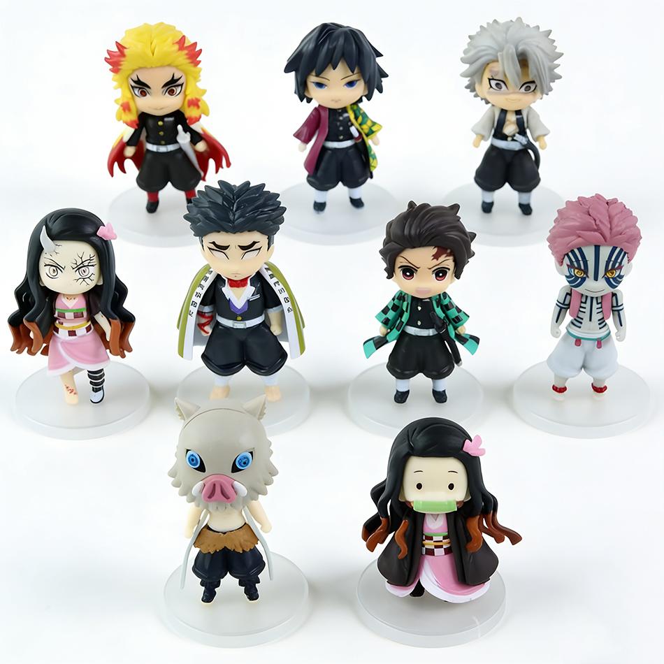 6 Pcs/Set Demon Slayer Q Version Standing Pose Tanjiro Nezuko Figure Pvc Anime Cartoon Ornaments Creative  Model Toy
