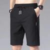 Summer Men's Casual Shorts Elastic Drawstring Waist Straight Wide Leg Shorts Pockets Ice Silk Solid Color Sport Shorts