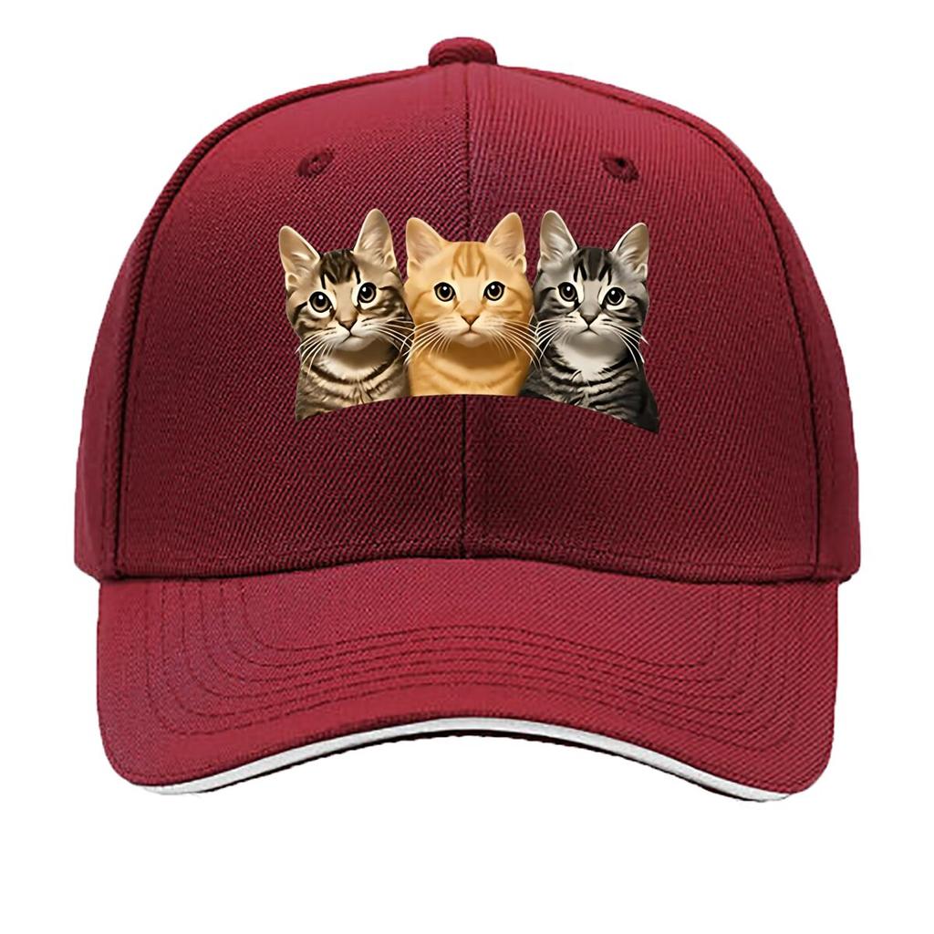 Fun ThreeCat Print Baseball Cap Outdoor Unisexs Casual Sports Bucket Hat Adjustable Vintage Baseball Sandwich Baseball Cap