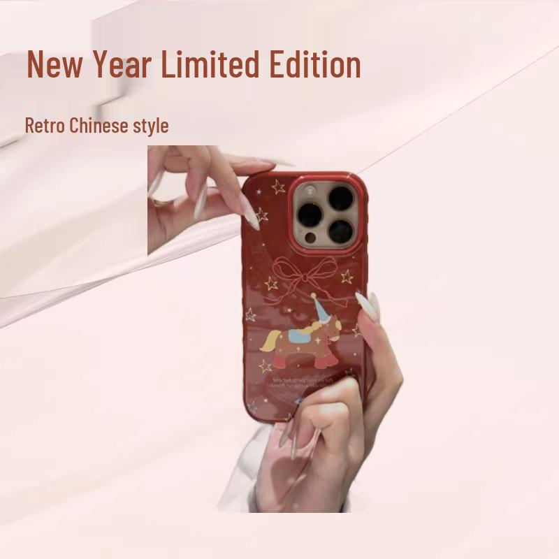 Red Bow Cartoon Horse iPhone Case for 11, 13, 16 Pro Max - New Year Edition iPhone XS Max
