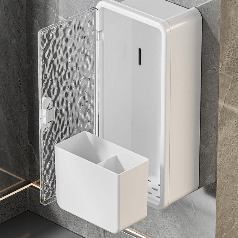Punching Free Toothbrush Storage Box Multifunctional Ins Makeup Brush Holder Glacier Pattern Bathroom Storage Rack