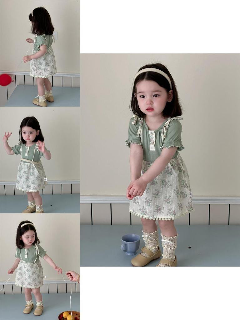 Stylish Korean Toddler Girls Summer Outfit Soft Cotton Short Sleeve T-shirt And Skirt Set