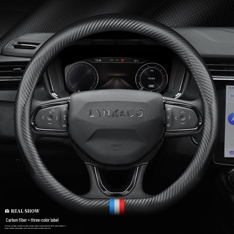 Genuine Leather Carbon Fiber Steering Wheel Cover for Lynk & Co 01/02/03/03+/05/06, Ultra-Thin & Non-Slip Design
