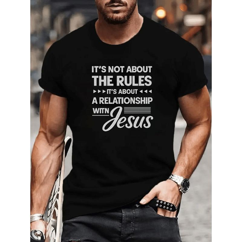 European sizes Versatile Men'S T-Shirt | Comfortable and Breathable Casual Sports Top with Faith Theme Text Print, Crew Neck, Short Sleeves,