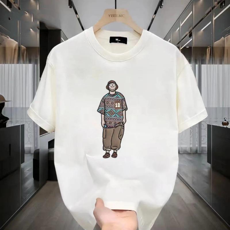 

Men s Off-White Cartoon Graphic Print Crew Neck Short Sleeve Loose Fit Casual Tee S