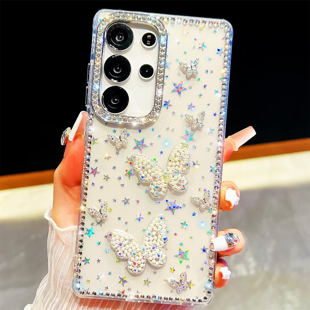 Handmade Sparkly Diamond Butterfly Swarm IMD Phone Case, Compatible with Samsung S23 Ultra/S24/S25 & A07/A15/A16/A17/A26/A35/A36/A55/A56