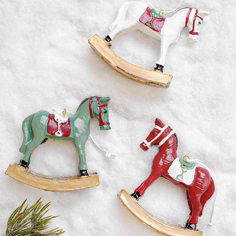 Cross-Border Painted Resin Wooden Horse Christmas Tree Ornament