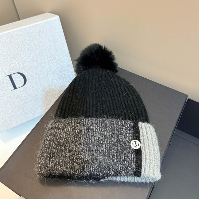 Winter Knit Hat With Rabbit Fur Fleece Ear Flaps Pom Warm Windproof Women